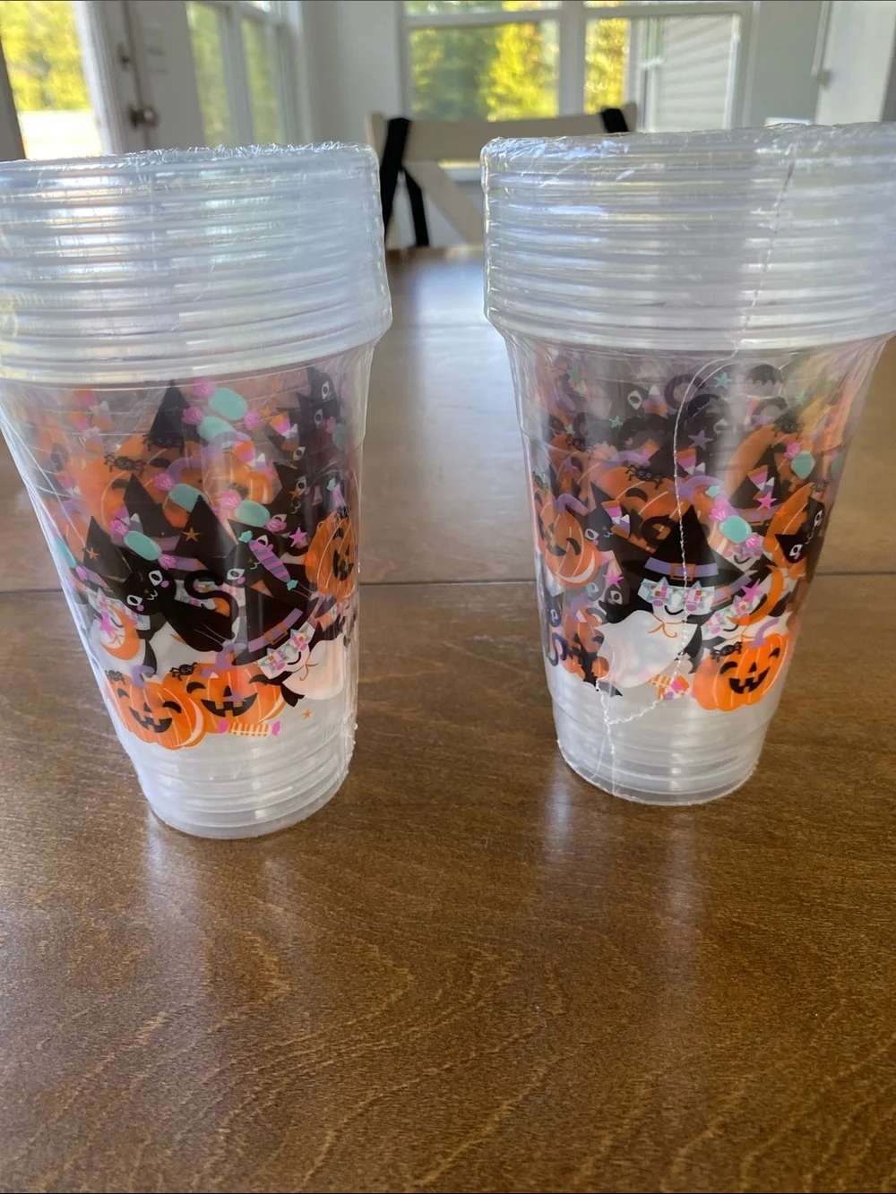 Nique Clear Halloween Party Cups with Orange, Black & Purple Accents